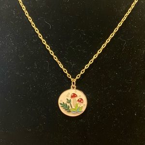 Cottagecore‎ Red Mushroom Pendant Golden Necklace